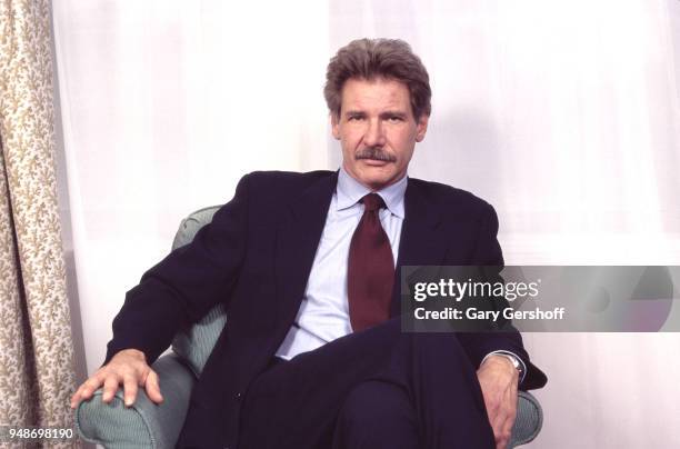 Portrait of American actor Harrison Ford at the Essex House, New York, New York, November 20, 1995. He was there during a press junket for his film...