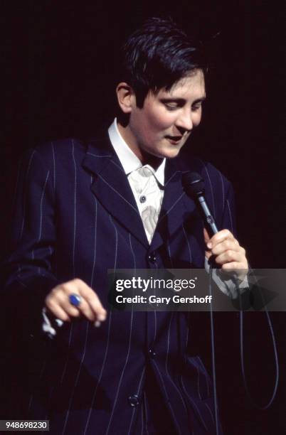 Canadian Pop and Country musician kd lang performs onstage at Radio City Music Hall, New York, New York, October 16, 1997.