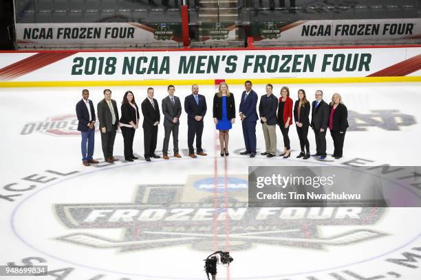 Members of the NCAA Photos via Getty Images men's ice hockey championship committee stand for a photograph prior to the Division I Men's Ice Hockey...