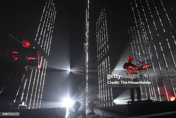 Gus Unger-Hamilton and Joe Newman of Alt-J perform in support of the band's "Relaxer" release at the Bill Graham Civic Auditorium on April 18, 2018...