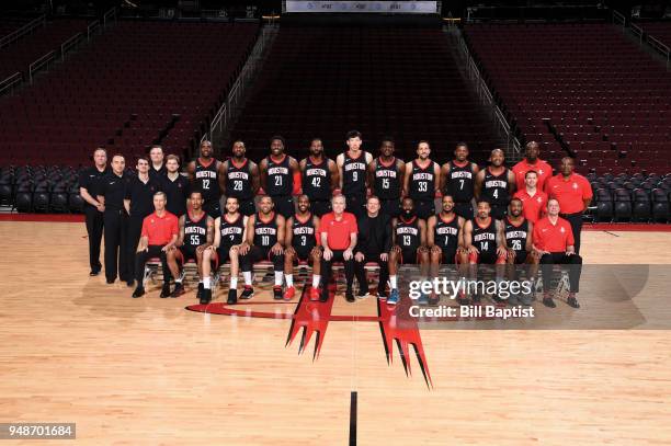 The Houston Rockets poses for a team photo on April 6, 2018 at the Toyota Center in Houston, Texas. NOTE TO USER: User expressly acknowledges and...