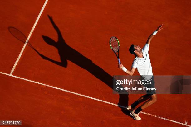 Karen Khachanov of Russia in action against Rafael Nadal of Spain during the mens singles 3rd round match on day five of the Rolex Monte-Carlo...