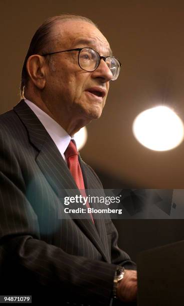 Federal Reserve Chairman Alan Greenspan speaks at the Boston College Finance Conference in Boston, Massachusetts, on Friday, March 12, 2004. The U.S....