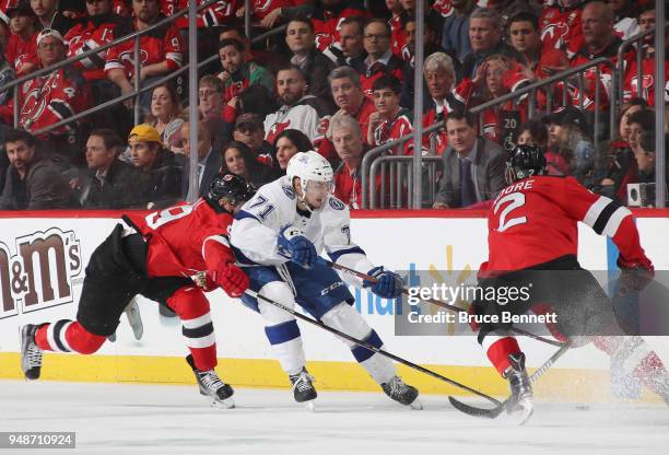 Anthony Cirelli of the Tampa Bay Lightning skates against the New Jersey Devils in Game Four of the Eastern Conference First Round during the 2018...