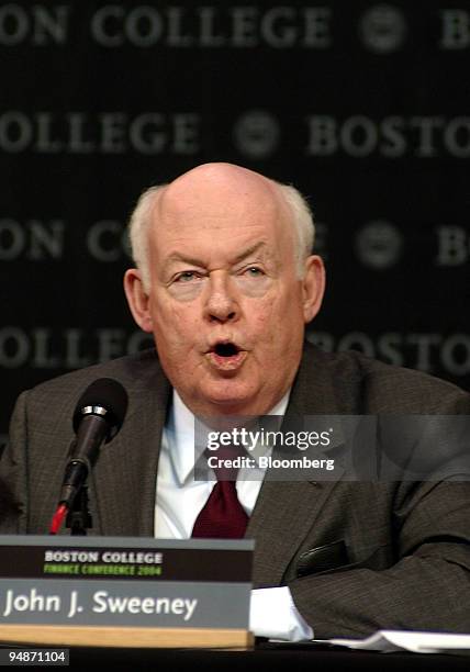 President John Sweeney speaks at the Boston College Finance Conference in Boston, Massachusetts, on Friday, March 12, 2004.