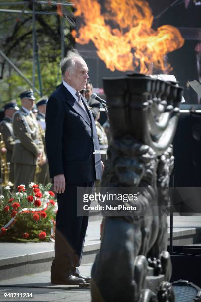Ronald Lauder, heir to the Estee Lauder companies and president of the World Jewish Congress is seen attending the 75th anniversary of the Warsaw...