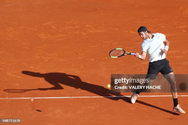 Russia's Karen Khachanov comepetes against Spain's Rafael Nadalat in their his men's single tennis match at he Monte-Carlo ATP Masters Series...