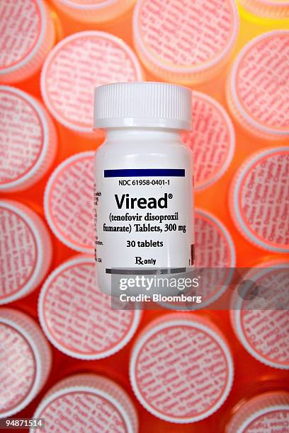 Gilead Sciences Inc.'s Viread AIDS medication is arranged for a photo at Ansonia Pharmacy in New York, U.S., on Thursday, July 24, 2008. Gilead is...