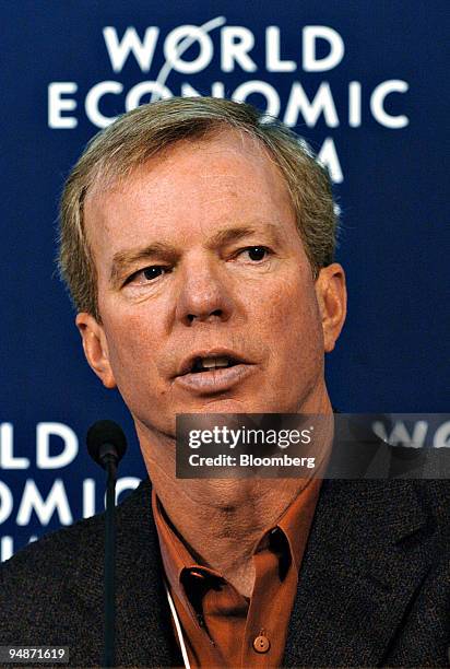 David Stout, president of pharmaceuticals for GlaxoSmithKline, speaks during a news conference on pandemics during the World Economic Forum in Davos,...