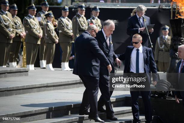 Ronald Lauder, heir to the Estee Lauder companies and president of the World Jewish Congress is seen attending the 75th anniversary of the Warsaw...