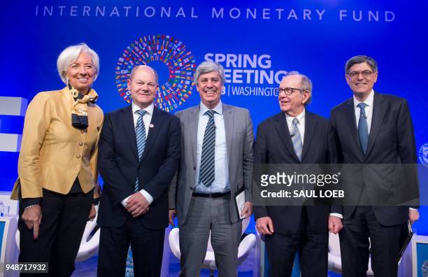 Managing Director Christine Lagarde , German Minister of Finance Olaf Scholz , Mario Centeno , president of the Eurogroup, Italian Minister of...