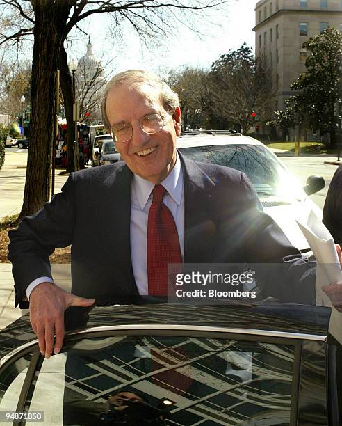 Former Senator George Mitchell and chairman of the Walt Disney Co leaves after delivering a speech at a luncheon of Georgetown University Law...