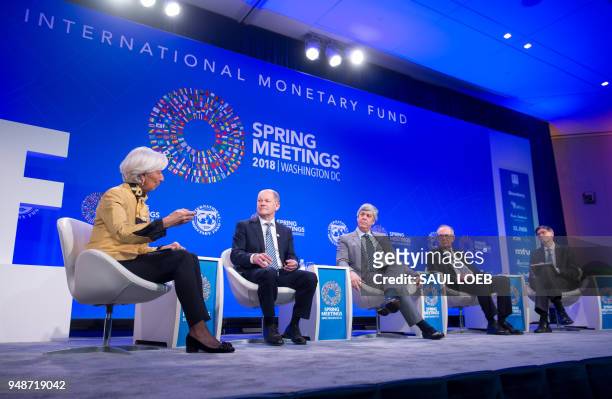 Managing Director Christine Lagarde , German Minister of Finance Olaf Scholz , Mario Centeno , president of the Eurogroup, Italian Minister of...
