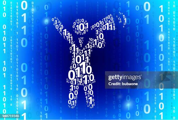 businesswoman megaphone binary code blue vector pattern background - virtual fair stock illustrations