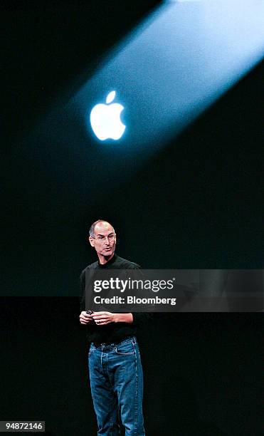 Steve Jobs, chief executive officer and co-founder of Apple Inc., speaking during a news conference at Apple headquarters in Cupertino, California,...