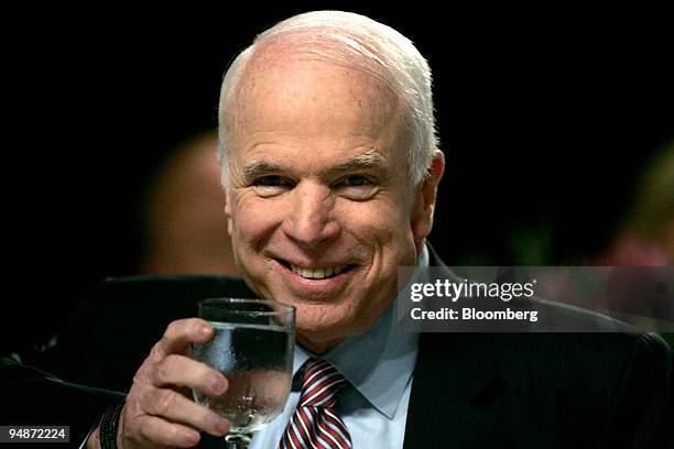 John McCain, U.S. Senator from Arizona and Republican presidential candidate, smiles as he waits to speak to the Los Angeles World Affairs Council in...