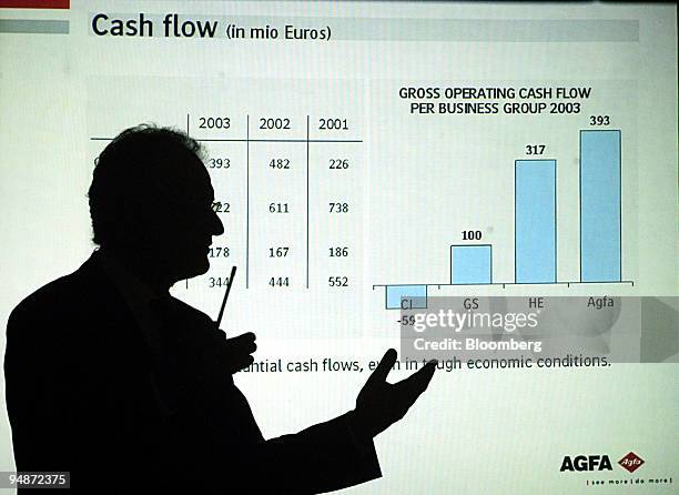Ludo Verhoeven, chief executive of Agfa-Gevaert group presents the companies year end results for 2003 at a press conference in Mortsel, Belgium,...