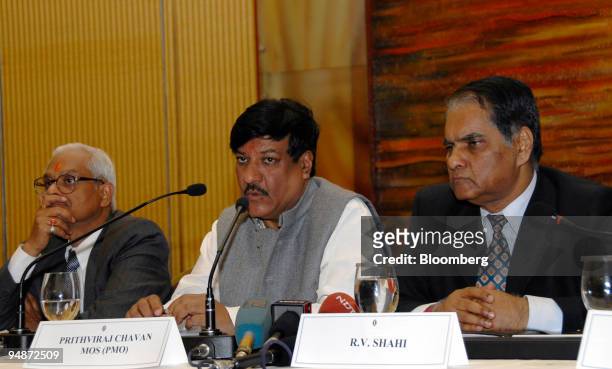 27th January 2006: Center: Mr. Prithviraj Chavan, seen center, Minister of State, PMO, speaks to the press at a news conference announcing the...