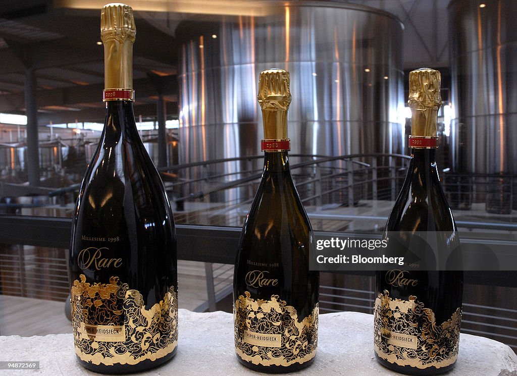 Bottles of champagne sit on display at the Piper-Heidsieck c