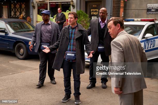 Bachelor/ette Party" Episode 519 -- Pictured: Andre Braugher as Captain Ray Holt, Andy Samberg as Jake Peralta, Terry Crews as Terry Jeffords, Joe Lo...