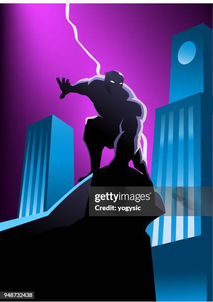 vector masked superhero silhouette in the city at night - tiger costume stock illustrations