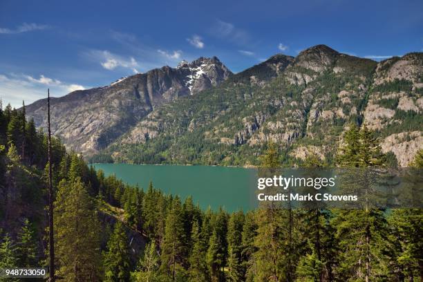 green water of lake chelan surrounded by towering peaks - castle rock colorado stock pictures, royalty-free photos & images