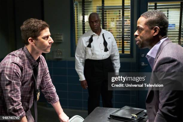 The Box" Episode 514 -- Pictured: Andy Samberg as Jake Peralta, Andre Braugher as Captain Ray Holt, Sterling K. Brown as Philip Davidson --