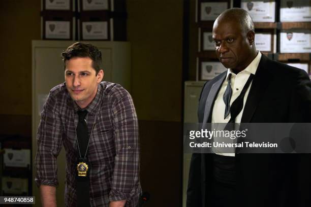The Box" Episode 514 -- Pictured: Andy Samberg as Jake Peralta, Andre Braugher as Captain Ray Holt --