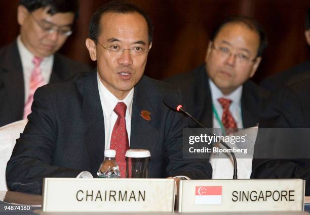 George Yeo, Singapore's minister of foreign affairs, speaks during the Association of Southeast Asian Nations foreign ministers' meeting with the...