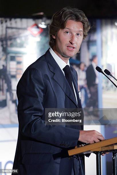 Jean-Charles Decaux, co-managing director of JCDecaux, speaks during the company's 2005 mid-year results' conference, in Paris, France, Wednesday,...