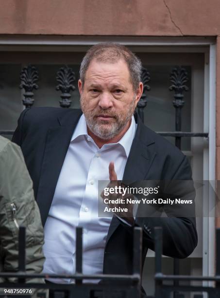 Hollywood Producer Harvey Weinstein, who is being accused of sexual assault by 22-year-old Italian model Ambra Battilana, leaves his apartment in the...