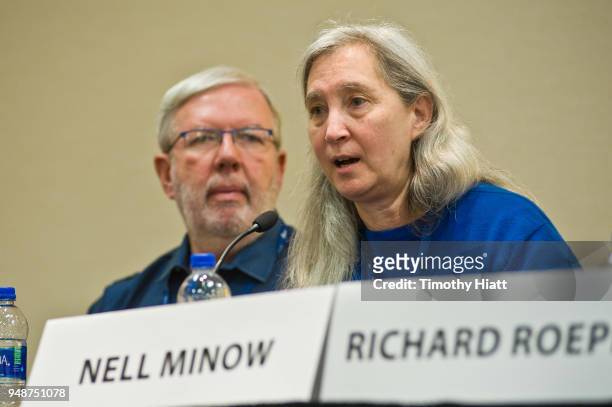 Leonard Maltin and Nell Minnow participate in a panel discussion on the future of film criticism at the Hyatt Place during the Roger Ebert Film...