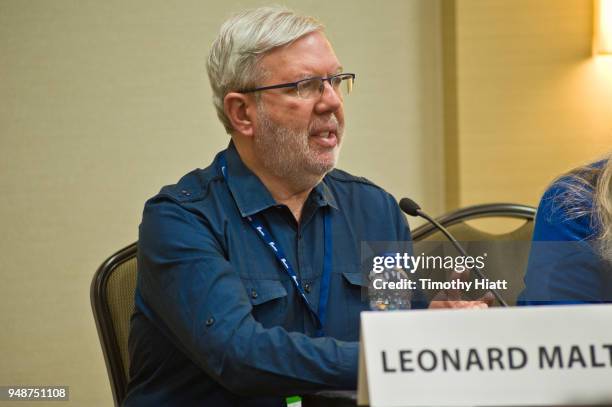 Leonard Maltin participates in a panel discussion on the future of film criticism at the Hyatt Place during the Roger Ebert Film Festival on April...