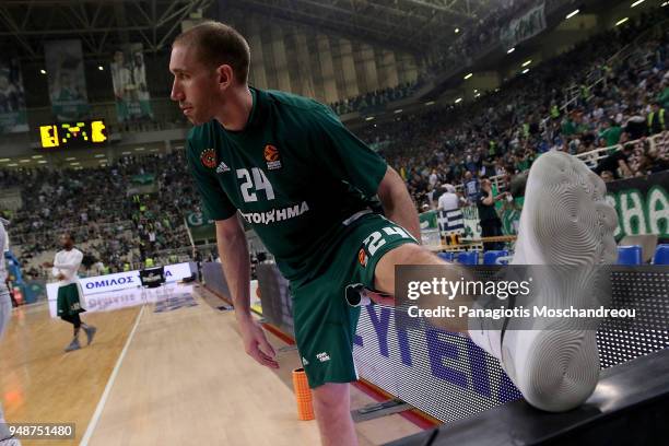 Matt Lojeski, #24 of Panathinaikos Superfoods Athens warm up before the Turkish Airlines Euroleague Play Offs Game 2 between Panathinaikos Superfoods...