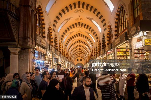 People shop inside the Egyptian Bazaar on April 19, 2018 in Istanbul, Turkey. Turkish President Recep Tayyip Erdogan on 18 April, 2018 announced a...