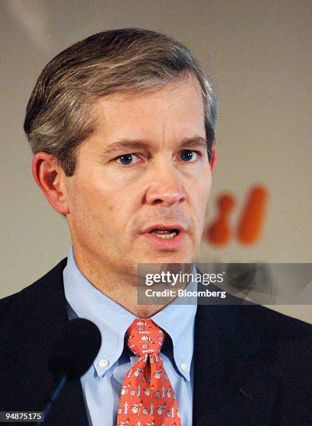 Billiton chief executive Chip Goodyear speaks to reporters at a briefing in Melbourne Wednesday, August 24, 2005. The world's biggest mining company...