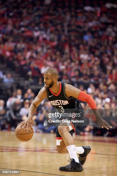 Playoffs: Houston Rockets Chris Paul in action vs Minnesota Timberwolves at Toyota Center. Game 1. Houston, TX 4/15/2018 CREDIT: Greg Nelson