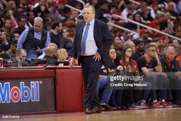 Playoffs: Minnesota Timberwolves coach Tom Thibodeau on sidelines during game vs Houston Rockets at Toyota Center. Game 1. Houston, TX 4/15/2018...