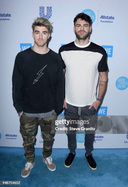 Alex Pall and Andrew Taggart of The Chainsmokers attend WE Day California at The Forum on April 19, 2018 in Inglewood, California.