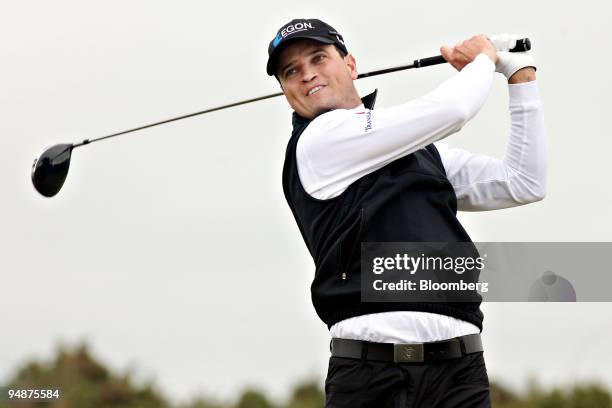 Zach Johnson of the U.S. Hits a tee shot on the 11th hole during day one of the British Open Championship at Royal Birkdale, Lancashire, U.K., on...