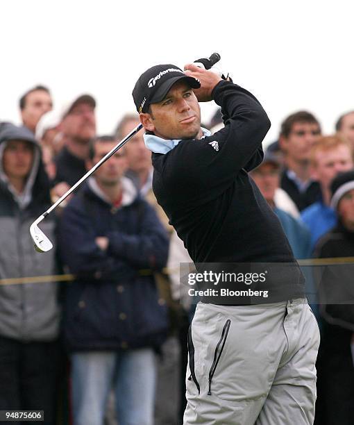 Sergio Garcia of Spain hits his tee shot on the 9th hole during day one of the British Open Championship at Royal Birkdale, Lancashire, U.K., on...