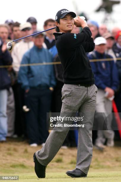 Ryuji Imada of Japan hits his tee shot on the 9th hole during day one of the British Open Championship at Royal Birkdale, Lancashire, U.K., on...