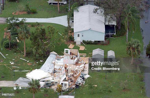 After Hurricane Frances passed through, a trailer home near Fort Pierce, Florida, is seen in splinters Monday, September 6, 2004.