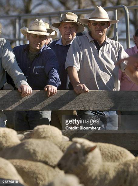 Farmers gather at the sheep sales in Goulburn, in southern New South Wales, Australia on Wednesday, June 8, 2005. A three-year drought covering...
