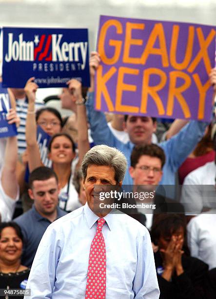 Democratic presidential candidate John Kerry speaks to a rally in Woldenberg Park on the banks of the Mississippi River in New Orleans, Louisiana,...