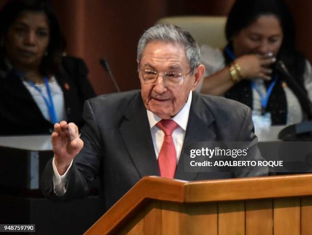 Outgoing Cuban President Raul Castro delivers a speech after Miguel Diaz-Canel was formally named Cuban President by the National Assembly, in Havana...