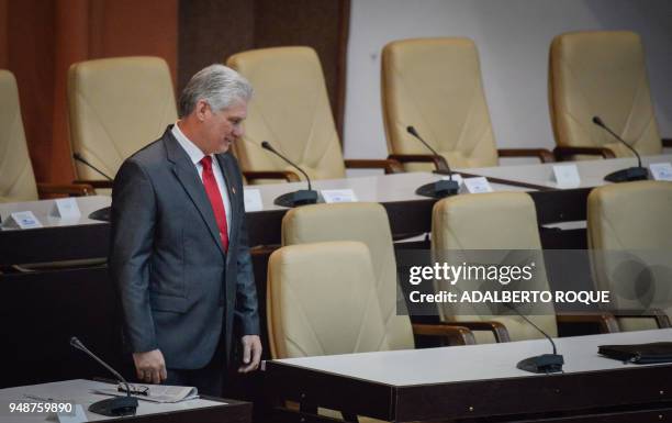 Cuba's new President Miguel Diaz-Canel is pictured after he was formally named president by the National Assembly, in Havana on April 19, 2018. -...