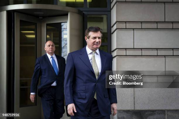 Paul Manafort, former campaign manager for Donald Trump, exits from federal court in Washington, D.C., U.S., on Thursday, April 19, 2018. Special...