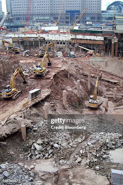 Construction work continues on the foundation for WTC Tower 2 at the World Trade Center site in New York, U.S., on Thursday, June 26, 2008. The Port...