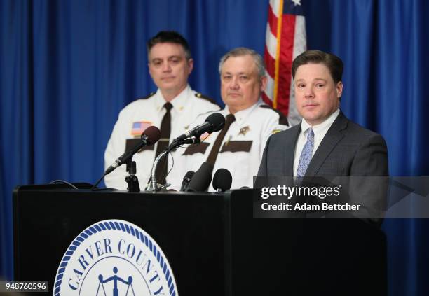 Carver County Attorney Mark Metz speaks at a press conference announcing no criminal charges in the Fentanyl death of Prince Rogers Nelson while...